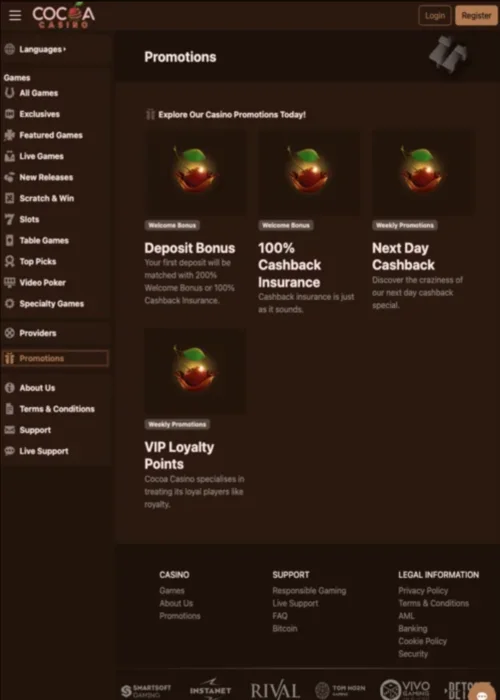 Exclusive welcome bonus package Cocoa Casino