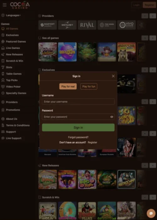 Secure player authentication system Cocoa Casino